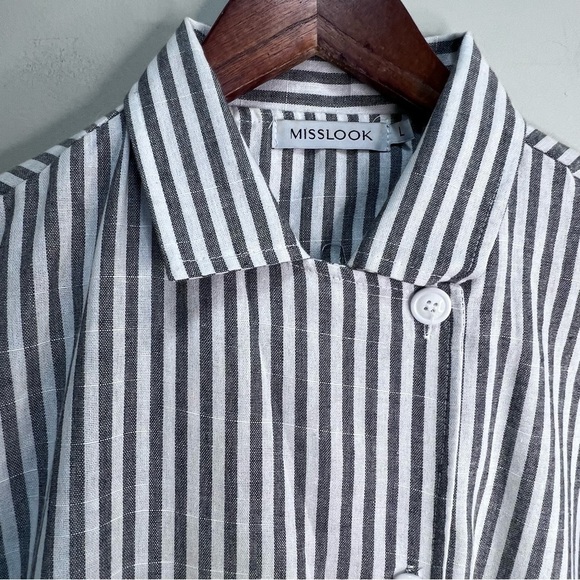 Miss Look Lightweght Striped Peacoat Trench Coat Size Large - Picture 7 of 13